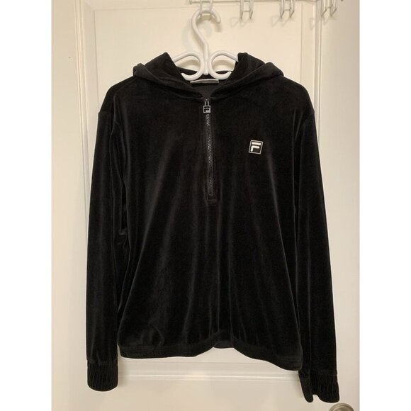 FILA Black Velour Quarter Zip Medium Velvet Hoodie - Picture 1 of 9